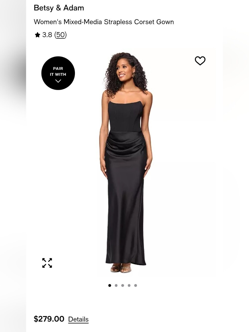 Betsy & Adam Black Strapless Satin Corset Gown